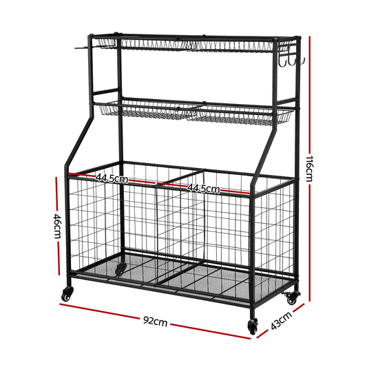 Everfit Sports Equipment Organizer Storage with Wheels Multi-Sport Garage Gym Black
