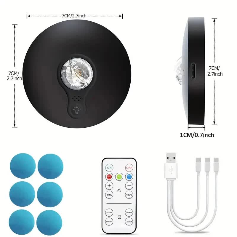 6 Lights LED Rechargeable Slim Cabinet Light, 2cm, Remote Control, Magnetic Mount