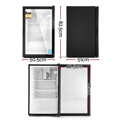 Devanti 105L Bar Fridge Glass Door Mini Fridge Countertop Cooler Black
