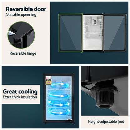 Devanti 105L Bar Fridge Glass Door Mini Fridge Countertop Cooler Black
