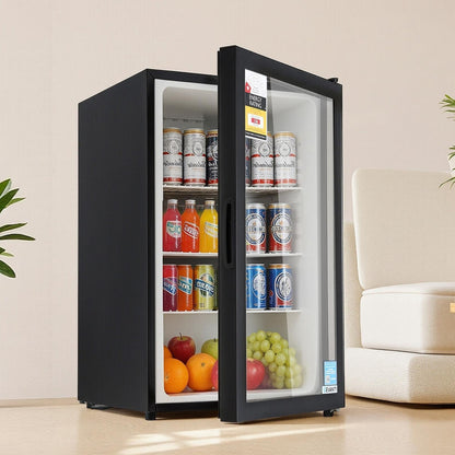 Devanti 105L Bar Fridge Glass Door Mini Fridge Countertop Cooler Black