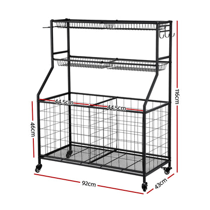 Everfit Sports Equipment Organizer Storage with Wheels Multi-Sport Garage Gym Black