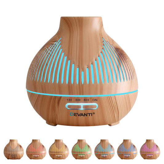 Devanti Ultrasonic Aroma Diffuser Aromatherapy 400ml LED Lights Iron Humidifier Forest Light wood grain