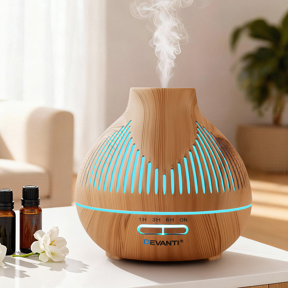 Devanti Ultrasonic Aroma Diffuser Aromatherapy 400ml LED Lights Iron Humidifier Forest Light wood grain