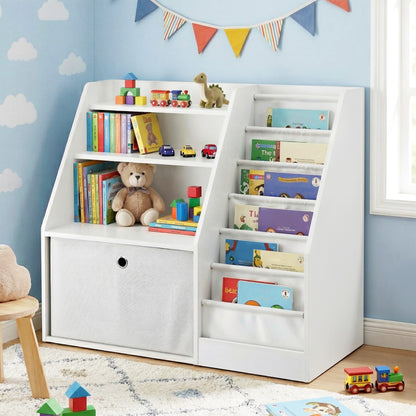Keezi Kids Bookshelf Children Bookcase Organizer Storage Rack Display Drawer White
