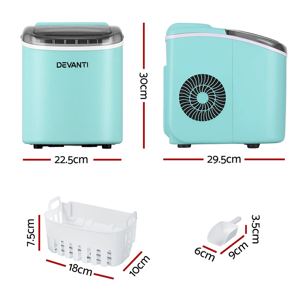 Devanti 12kg Ice Maker Machine w/Self Cleaning Green