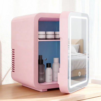 Glacio Mini Fridge Skincare Beauty Cooler Warmer LED Mirror 12V 220V Pink 4L
