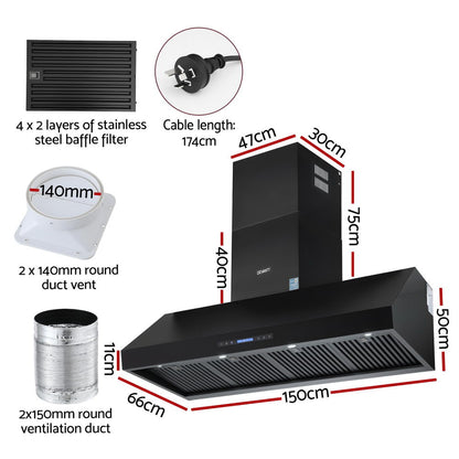 Devanti 1500mm Commercial BBQ Range Hood Dual Motor W/ Remote Control Black