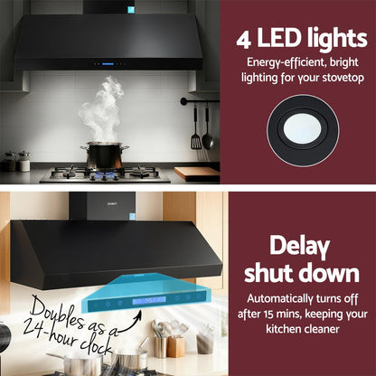 Devanti 1500mm Commercial BBQ Range Hood Dual Motor W/ Remote Control Black