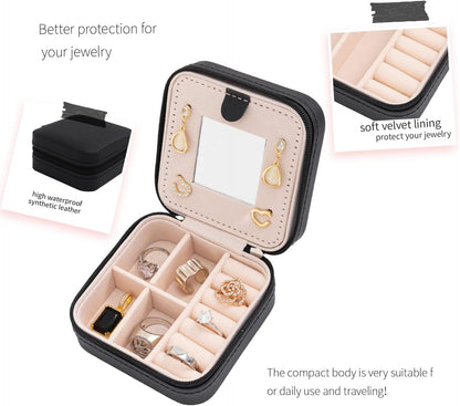Black Travel Jewelry Box with Mirror: Sleek, Organised Storage for Rings, Necklaces & Earrings, Ideal for Aussies
