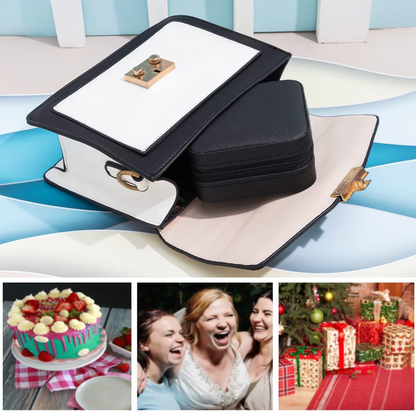 Black Travel Jewelry Box with Mirror: Sleek, Organised Storage for Rings, Necklaces & Earrings, Ideal for Aussies