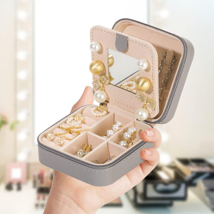 Grey Travel Jewelry Box with Mirror: Chic, Organised Storage for Rings, Necklaces & Earrings, Ideal for Aussies