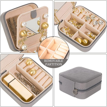 Grey Travel Jewelry Box with Mirror: Chic, Organised Storage for Rings, Necklaces & Earrings, Ideal for Aussies