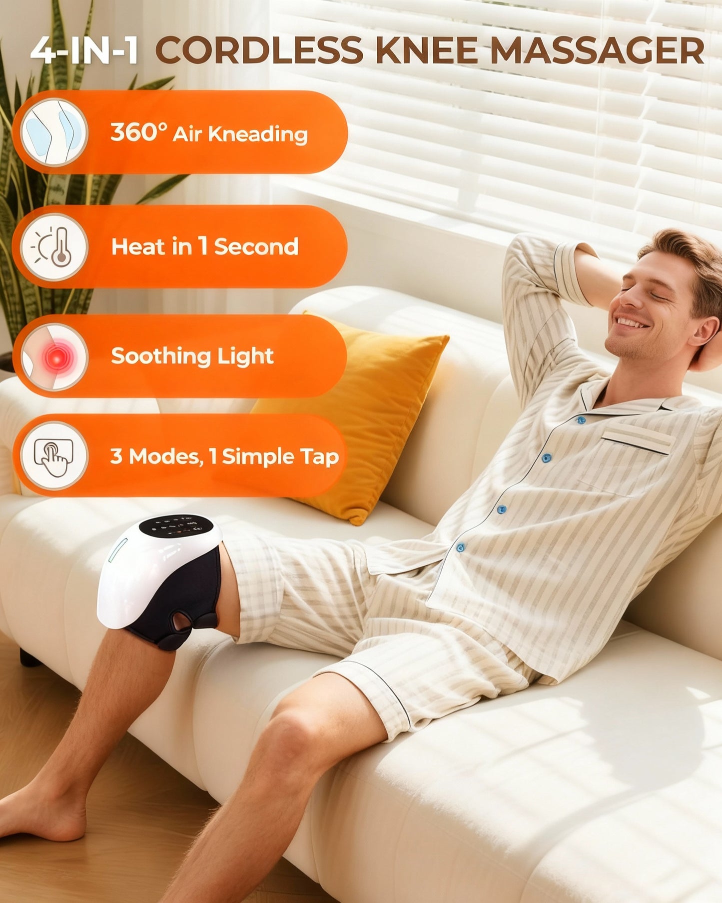 Cordless 360° Knee Massager: 3 Intensity Levels, Comfortable Wrap Design for Athletes, Seniors & Active Adults