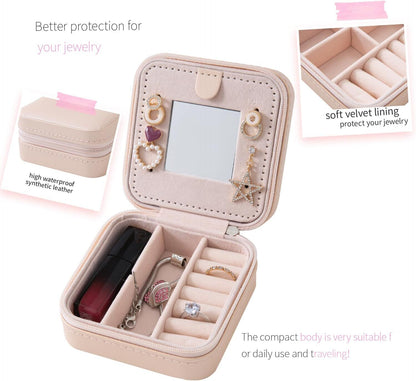 Pink Travel Jewelry Box with Mirror: Compact, Organised Storage for Rings, Necklaces & Earrings, Ideal for Aussies
