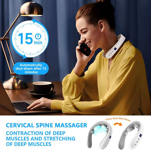 Wireless Neck Massager with Heat & 10 Modes: Electric Pulse Pain Relief for Australian Office Workers & Active Adults