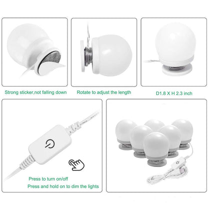 Dimmable Hollywood Style Lighted Vanity Makeup Mirror, LED Vanity Mirror Lights Kit with USB Port for Dressing Table, Mirror Not Included (4000K Natural White 6 Bulbs 5V USB)