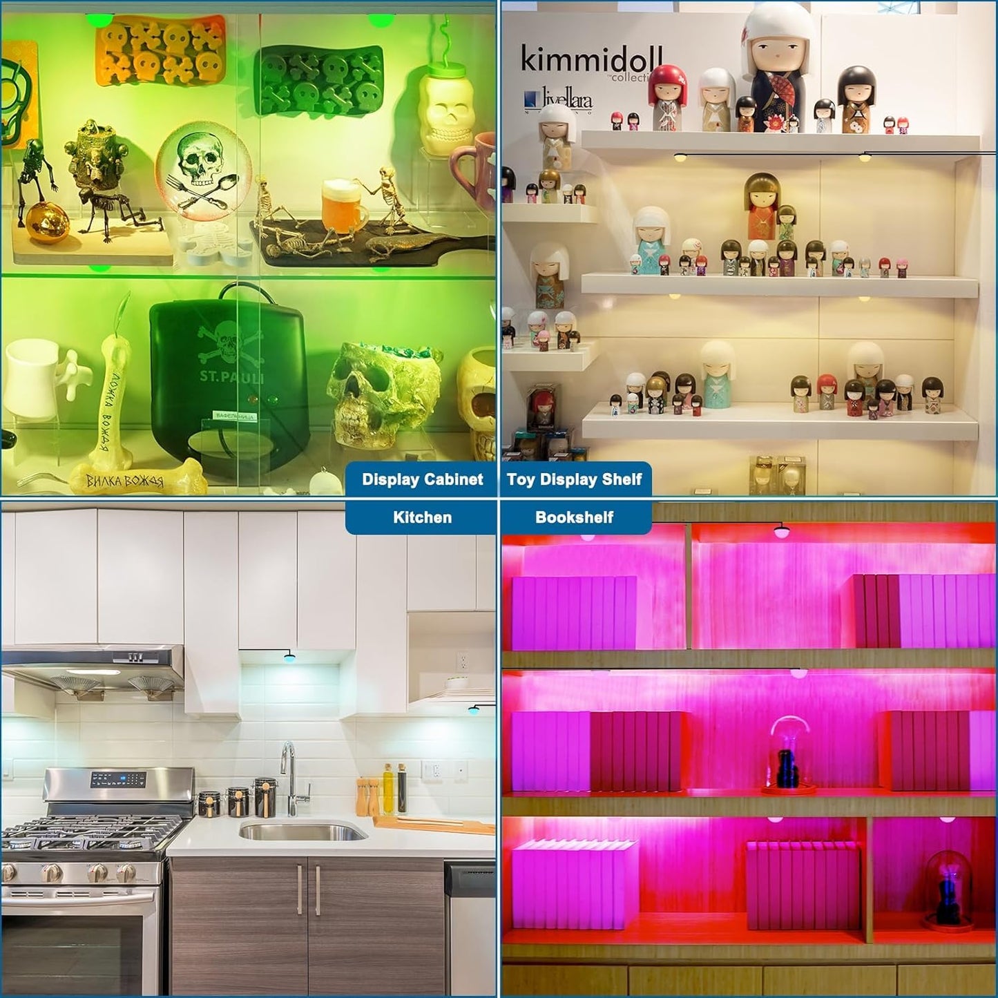 RGB Single LED Kitchen Under Cabinet Puck Light,Color Changing LED Under Cabinet Lights Kit,Aluminum Slim Multi Color Wired Display Cupboard Light for Kitchen 2 PCS