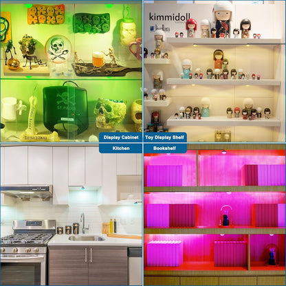 RGB Single LED Kitchen Under Cabinet Puck Light,Color Changing LED Under Cabinet Lights Kit,Aluminum Slim Multi Color Wired Display Cupboard Light for Kitchen 2 PCS
