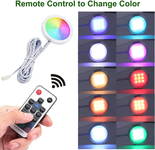 RGB Color Changing LED Under Cabinet Lighting Kit,Aluminum Slim Cabinet LED Puck Lights for Kitchen Counter Wardrobe Counter Furniture Shelf Ambiance Christmas Xmas Decoration Lighting (8)