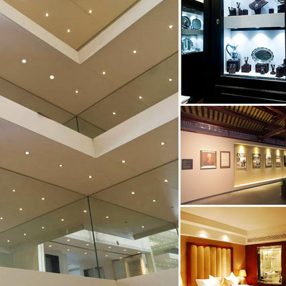 12V Under Cabinet LED Lights 9 Packs of Recessed Mini Downlights for Indoor with Hard Wired Cable and Connectors for Stair Step Furniture Showcase Lighting (Warm White)