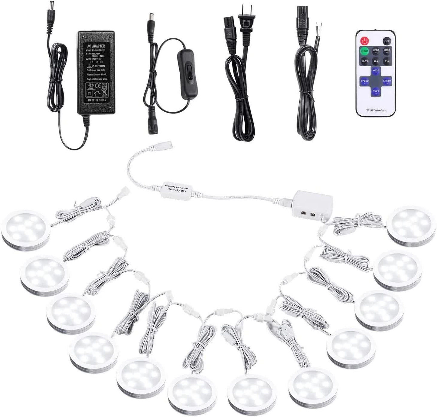 Linkable Under Cabinet LED Lighting 12V Dimmable Puck Lights with Wireless RF Remote Control, Hardwired & Wall Plug in for Kitchen Mood Lighting,Daylight White