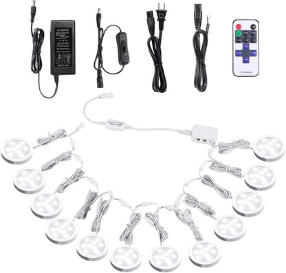 Linkable Under Cabinet LED Lighting 12V Dimmable Puck Lights with Wireless RF Remote Control, Hardwired & Wall Plug in for Kitchen Mood Lighting,Daylight White