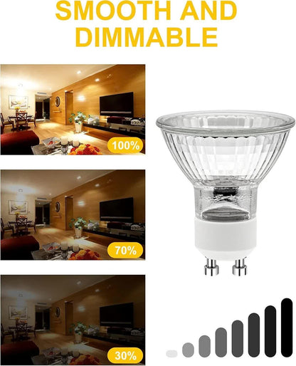 GU10 Halogen Light Bulbs, GU10 Bulbs 50W, 6 Pack Spotlight Bulbs AC 230V 50W, Light Bulbs Halogen Equivalent Energy 2 Pin 35° Beam Angle 2700K Dimmable Warm White