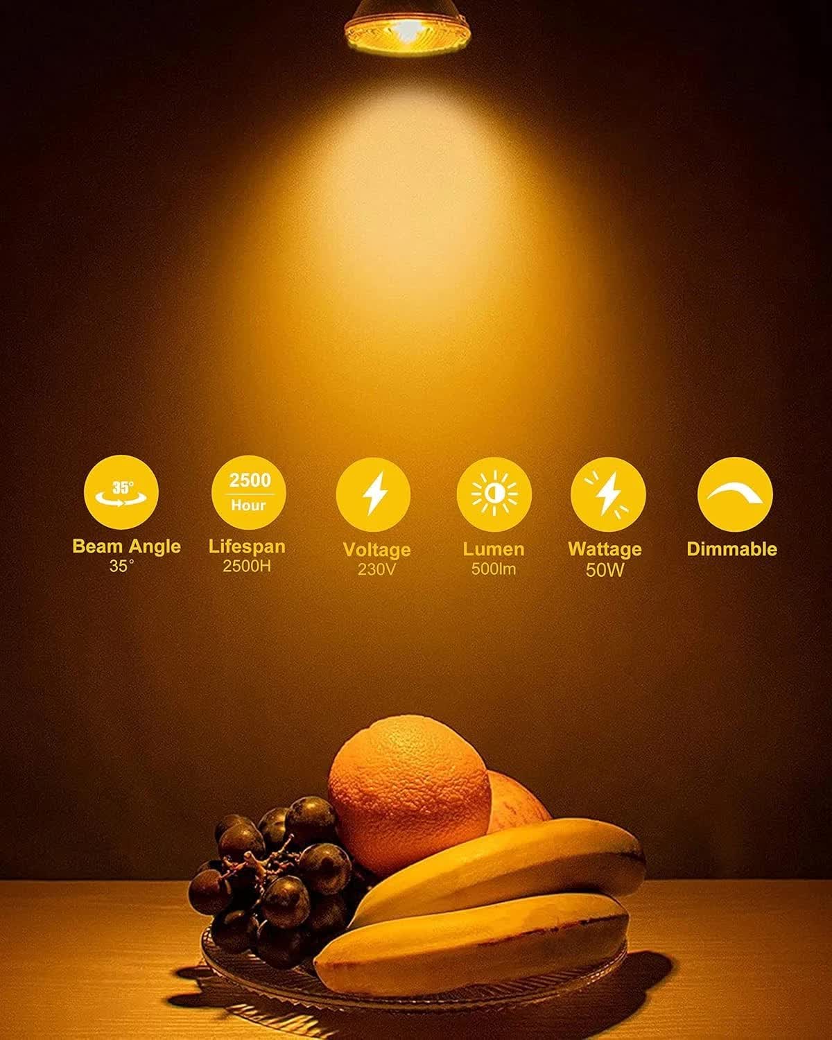 GU10 Halogen Light Bulbs, GU10 Bulbs 50W, 6 Pack Spotlight Bulbs AC 230V 50W, Light Bulbs Halogen Equivalent Energy 2 Pin 35° Beam Angle 2700K Dimmable Warm White