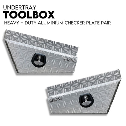 Under Tray Tool Box Underbody Pair Set 750mm Checker Plate Aluminium