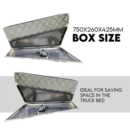 Under Tray Tool Box Underbody Pair Set 750mm Checker Plate Aluminium