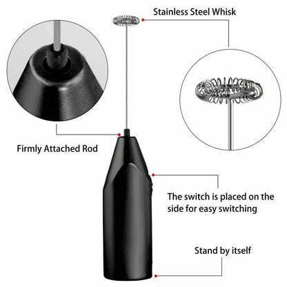 Electric Kitchen Mini Foamer Milk Frother Egg Beater Stirrer Whisk Mixer Tool - Silver