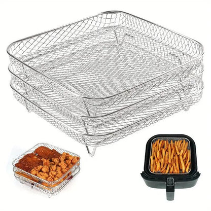 Air Fryer Grill Rack Multi Layer Removable Shelf Mesh Rack for Cooking BBQ - Rectangle