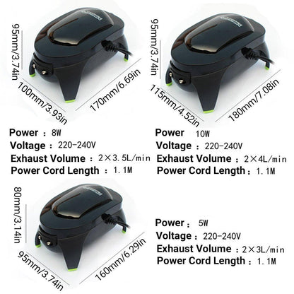 Quiet Fish Tank Oxygen Pump Aquarium Air Stone Aerator Oxygenator Water Filter - 5W