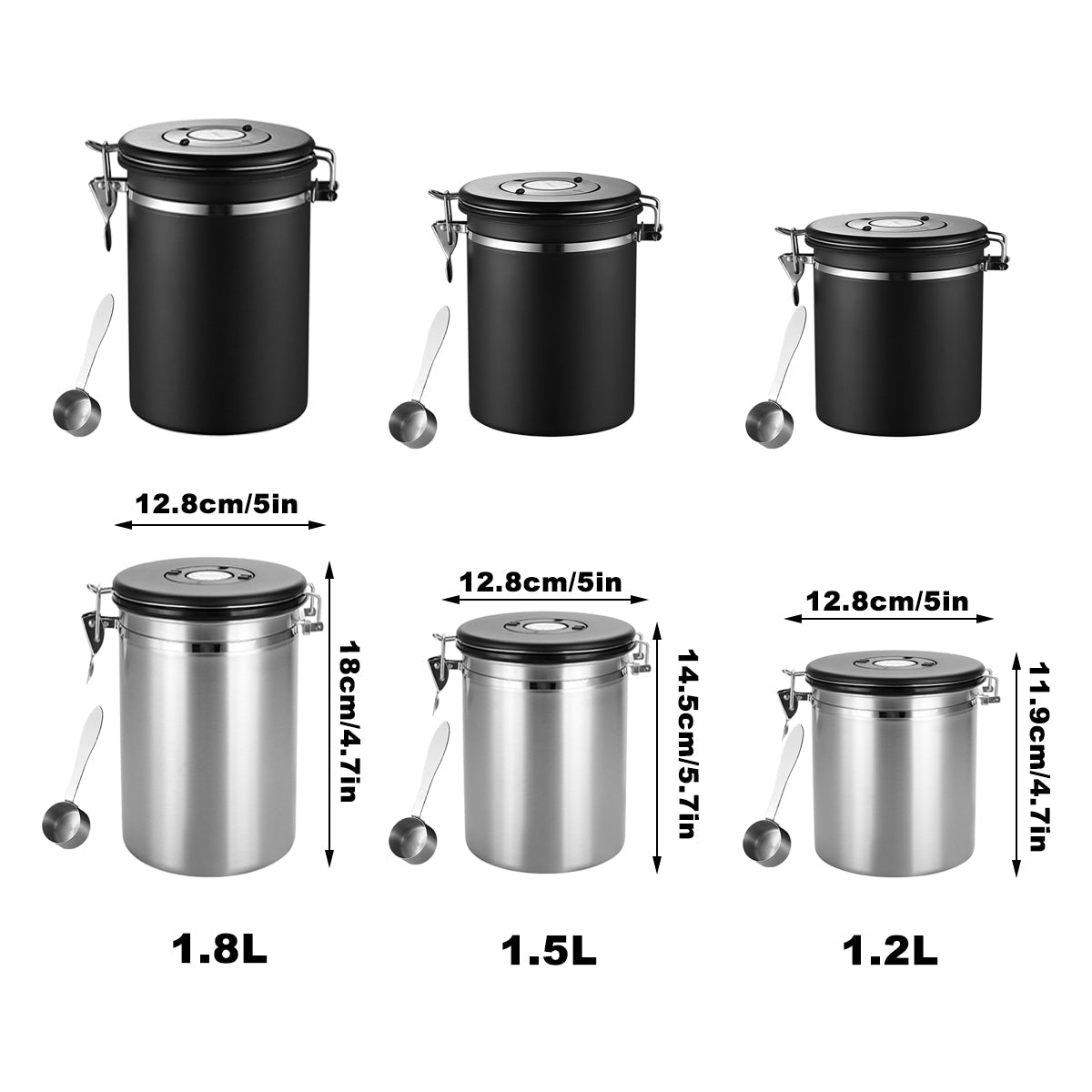Coffee Powder Sealed Jar Airtight Storage Container for Kitchen Tea Sugar Beans - Silvery-1500ml