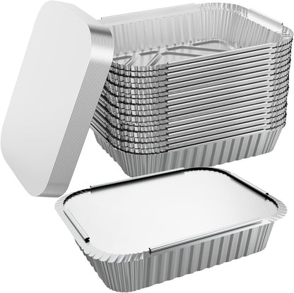 96x Aluminium Disposable Foil Food Container Trays Pans w/ Lids Covers Bulk 24cm*18cm*6cm