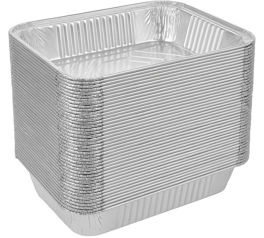 48x Aluminium Disposable Foil Food Container Trays Pans Baking Roast Bulk 45x34x6.5cm