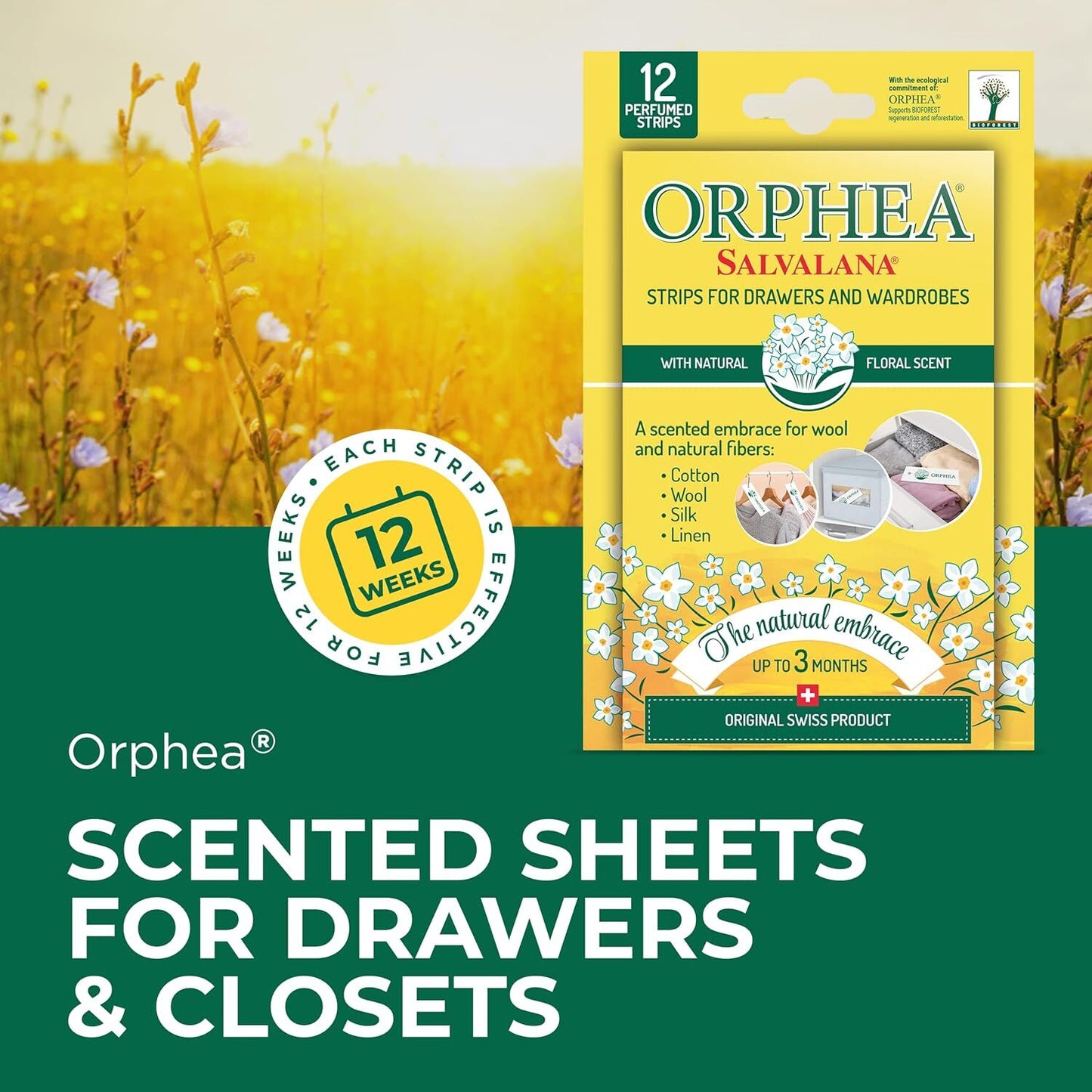 Orphea 12pcs Clothes Protector Natural Flower Floral Scented Strips for Drawers/Closets