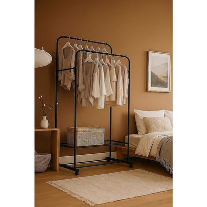 Double Clothes Rack Metal Garment Rail 80x154cm – Heavy Duty Hanging Shelf Storage