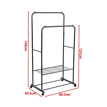 Double Clothes Rack Metal Garment Rail 80x154cm – Heavy Duty Hanging Shelf Storage