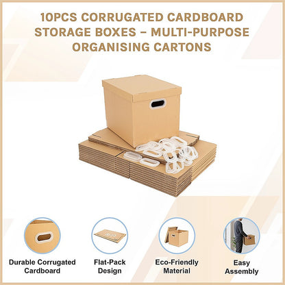 10Pcs Corrugated Cardboard Storage Boxes – Multi-Purpose Organising Cartons