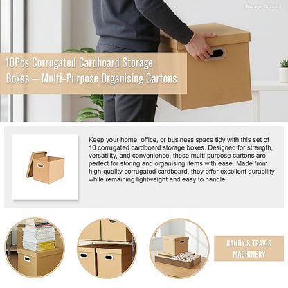 10Pcs Corrugated Cardboard Storage Boxes – Multi-Purpose Organising Cartons