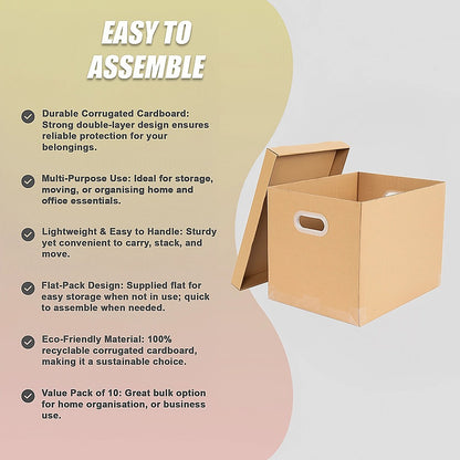 10Pcs Corrugated Cardboard Storage Boxes – Multi-Purpose Organising Cartons