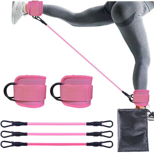Pink Silver Snap Resistance Bands Set with Ankle Straps for Glute Kickbacks & Leg Workouts (10-30lbs)
