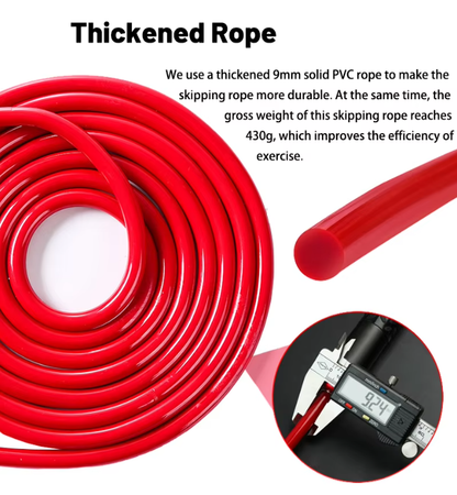 Red Weighted Jump Rope for Workout Fitness - Thick 9mm Cable for Intense Fitness, Strength & Cardio Workout