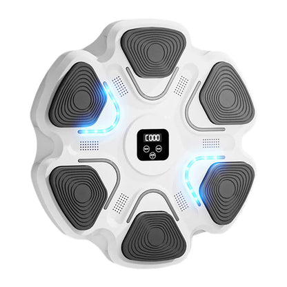 White 6-Target Sensor Smart Bluetooth Music Boxing Kit with Adult Gloves - Electronic Wall Punch Pad, Drill-Free & Detachable, Screen Counter, USB Rechargeable