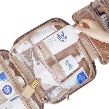 Pink Large Capacity Hanging Toiletry Bag for Women(30.5 x 22.5 x 12 cm) - Checked Pattern Waterproof Cosmetic Organizer, Dry/Wet Separation & Multi-Compartment