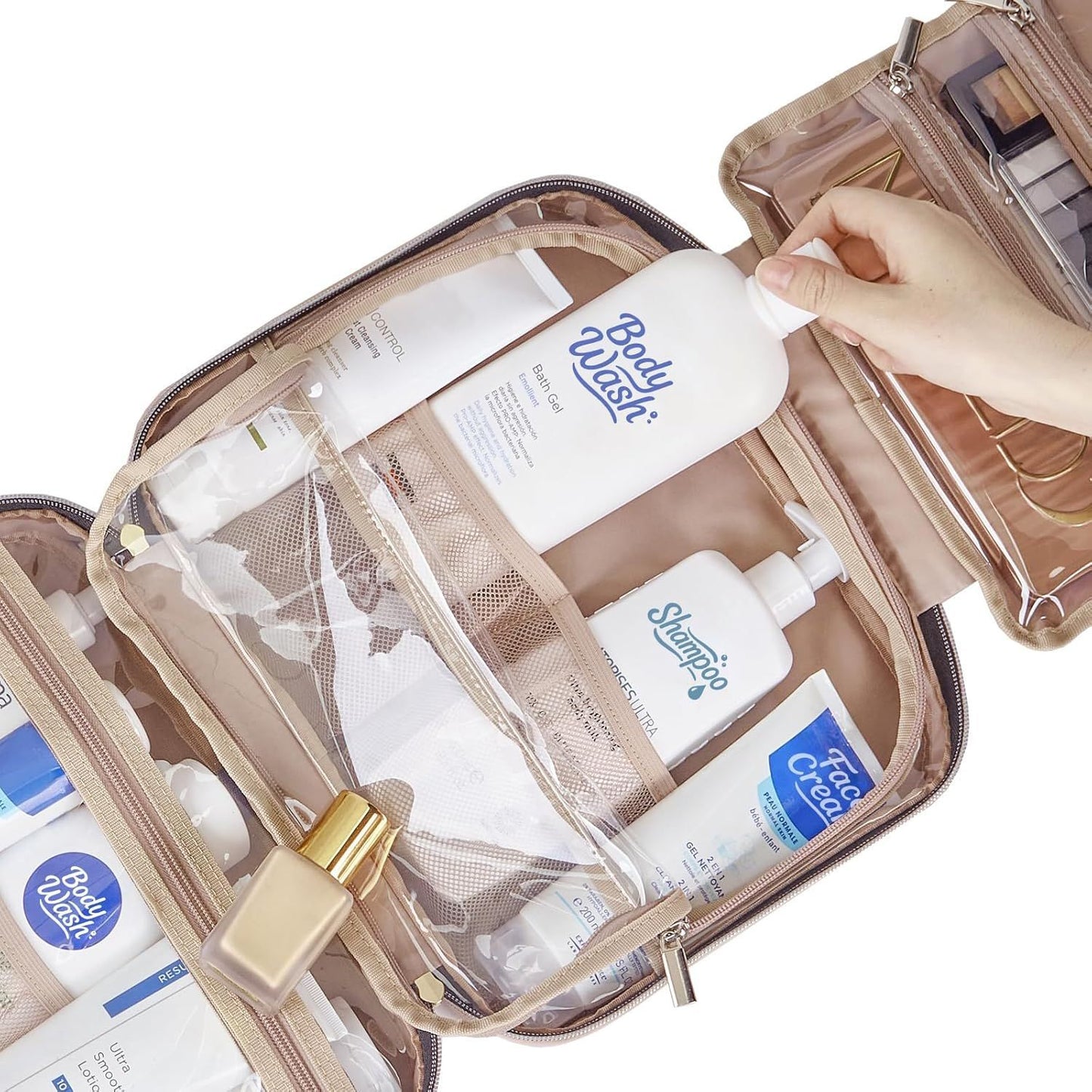 Dark Blue Large Capacity Hanging Toiletry Bag for Women(30.5 x 22.5 x 12 cm) - Checked Pattern Waterproof Cosmetic Organizer, Dry/Wet Separation & Multi-Compartment