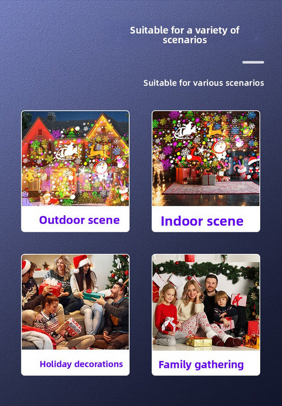 White Christmas LED Projector Light Portable USB Holiday Atmosphere Lamp with 360 Degree Rotating Stand for Indoor Home and Party Decoration Santa Snowman Patterns