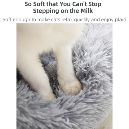 Green Cozy Donut Long Plush Cat & Dog Calming Bed(Diameter 50cm) - Double-Layer PP Cotton Filling Warming Pet Bed with Anti-Slip Base & Free Blanket